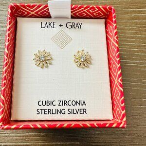 Lake + Gray cubic zirconia sparkling flower stud earrings sterling silver